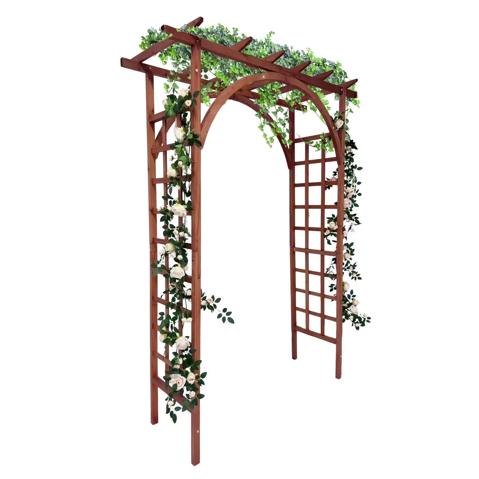 85 in Solid Fir Wood Garden Arbor - Double-Layered Fixed Lattice Side Panels, Weather-Resistant Arched Vaulted Top Trellis, Easy Assembly, Long-Lasting, Climbing Plant Support for Outdoor Weddings, Garden Backyard Lawn Furniture