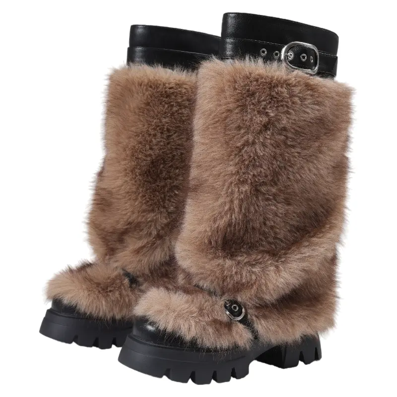 Women's Solid Faux Fur Leg Warmers - Soft Plush Boot Cuff Sleeves, Winter Hosiery Accessory for Knee High Shoes, Hosiery Size