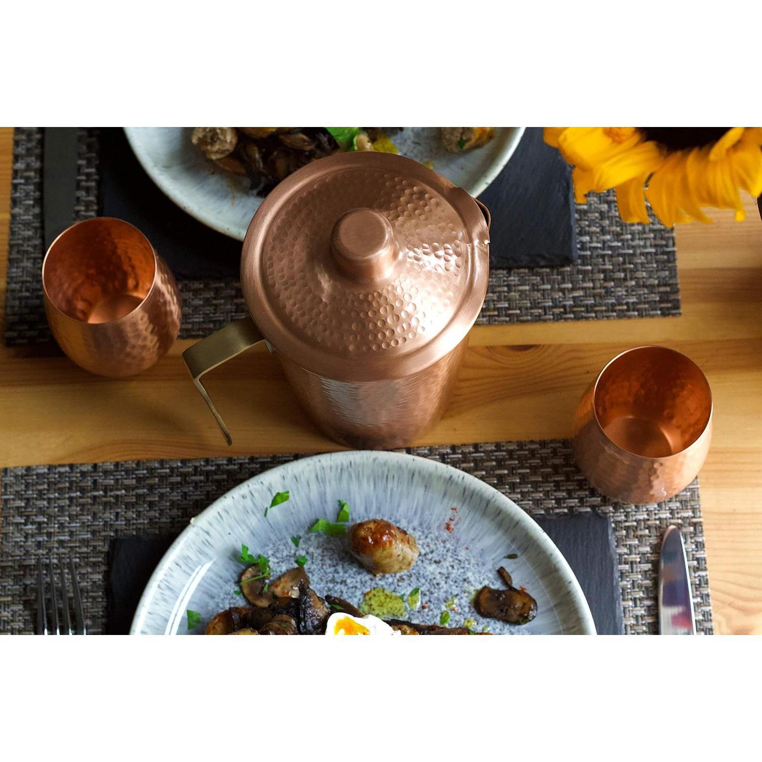 Copper Pitcher With Lid - 44 Oz - Drink More Water, Lower Your Sugar Intake And Enjoy The Health Benefits - Pure Copper Handmade Hammered Jug, The Best Bedside Carafe - Heavy Gauge