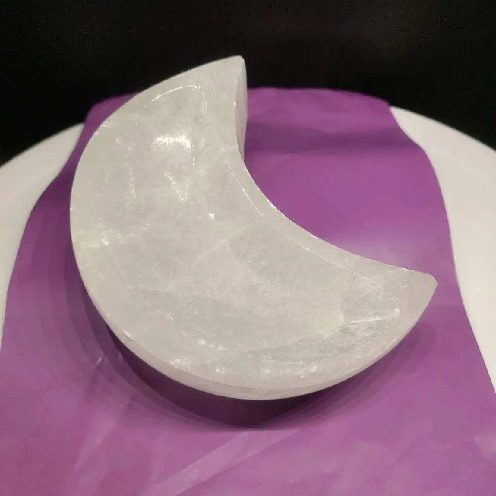 Natural Crystal Selenite Crescent Moon Bowl for Energy Charging, Healing, and Home Decor