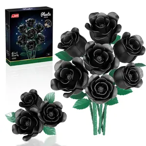 JAKI Rose Bouquet Building Set Black Rose Botanical Collection Blocks Kit for DIY Home Decor Adults Kids Gothic Black Rose for Christmas Gift