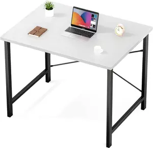 Computer Desk, Small Office 32 Inch Writing Work Study Kids Student Teacher Home Bedroom Table with Metal Frame Wood Tabletop - White