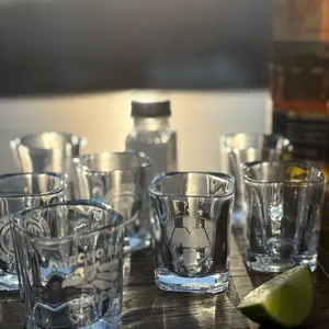 Set of 2 Mexican Them Laser Engraved Frosted 2oz Square Shot Glasses Premium Quality Durable Frosted Finish