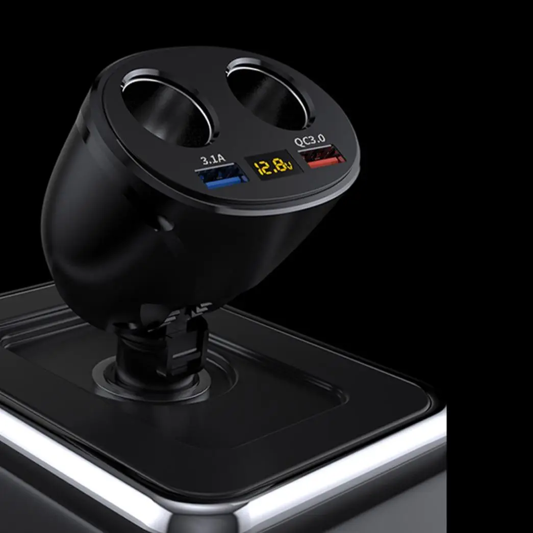 Digital Car Charger, USB QC 3.0 & 3.1A Dual Port Car Charger, Multifunctional Rotatable High Power Car Charger