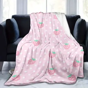 Pink Strawberry Print Blanket - Soft, Warm, and Cozy Throw for Home Use, Kitchen, Sofa, or Camping Relaxation-280GSM