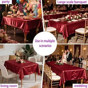 Wine Satin Rectangular Tablecloth, Silk Glossy Surface, Multi-Use for Weddings Parties Festivals, Durable Polyester Fiber