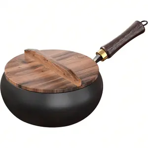 Carbon Steel Wok Pan, nitrided woks Uncoated Heats Evenly Multi-Purpose Frying Pan, Suitable for Any Stove, Oven or Even Camping Campfire with Lid
