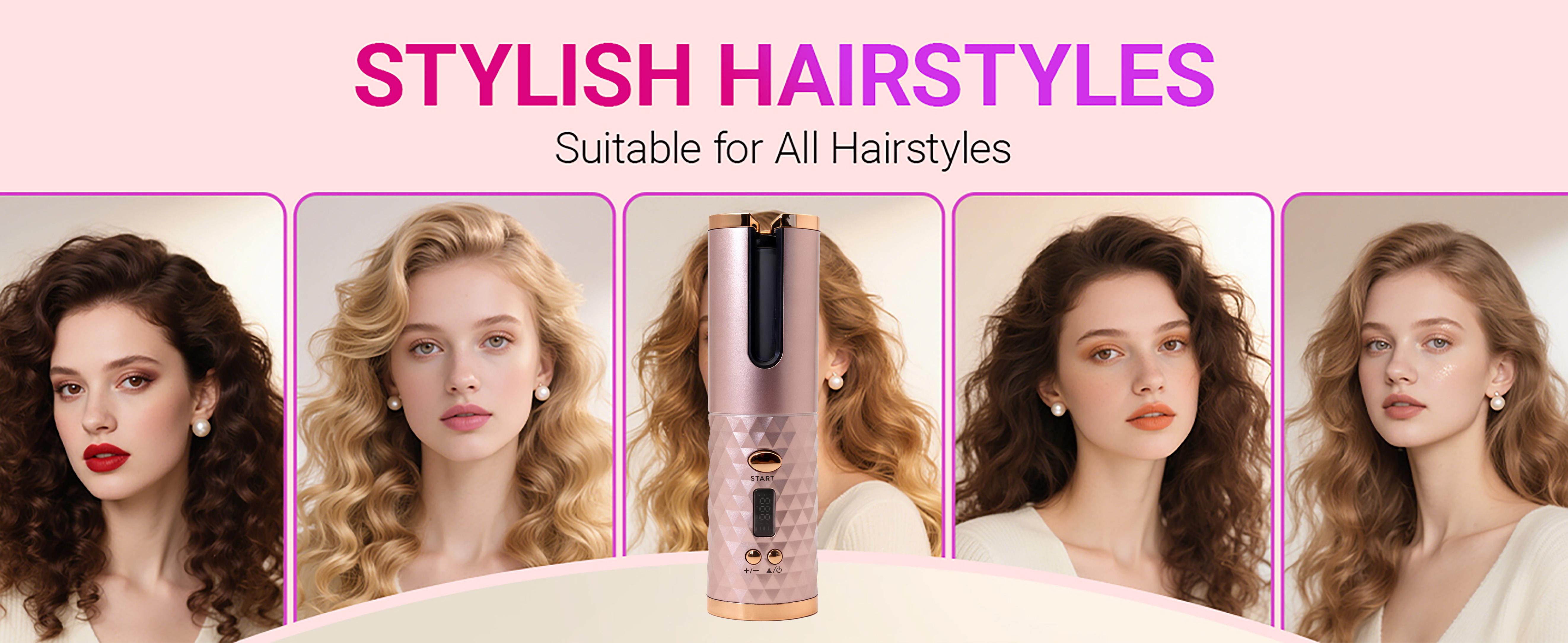 Automatic Curling Iron, Hair Curling Iron for Hair Styling, Cordless Automatic Hair Curler, with 6 Temperature Settings and Timers, Auto Shut-Off, Fast Heating, Rechargeable Cordless Hair Curler 1 (Champagne gold)