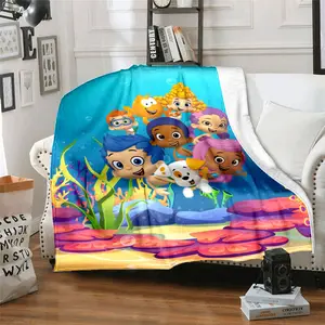 Bubble Guppy English animation16 patterned printed blanket, blanket for the living room, bedroom and office lunch break, portable blanket suitable for all four seasons, holiday gift for family and