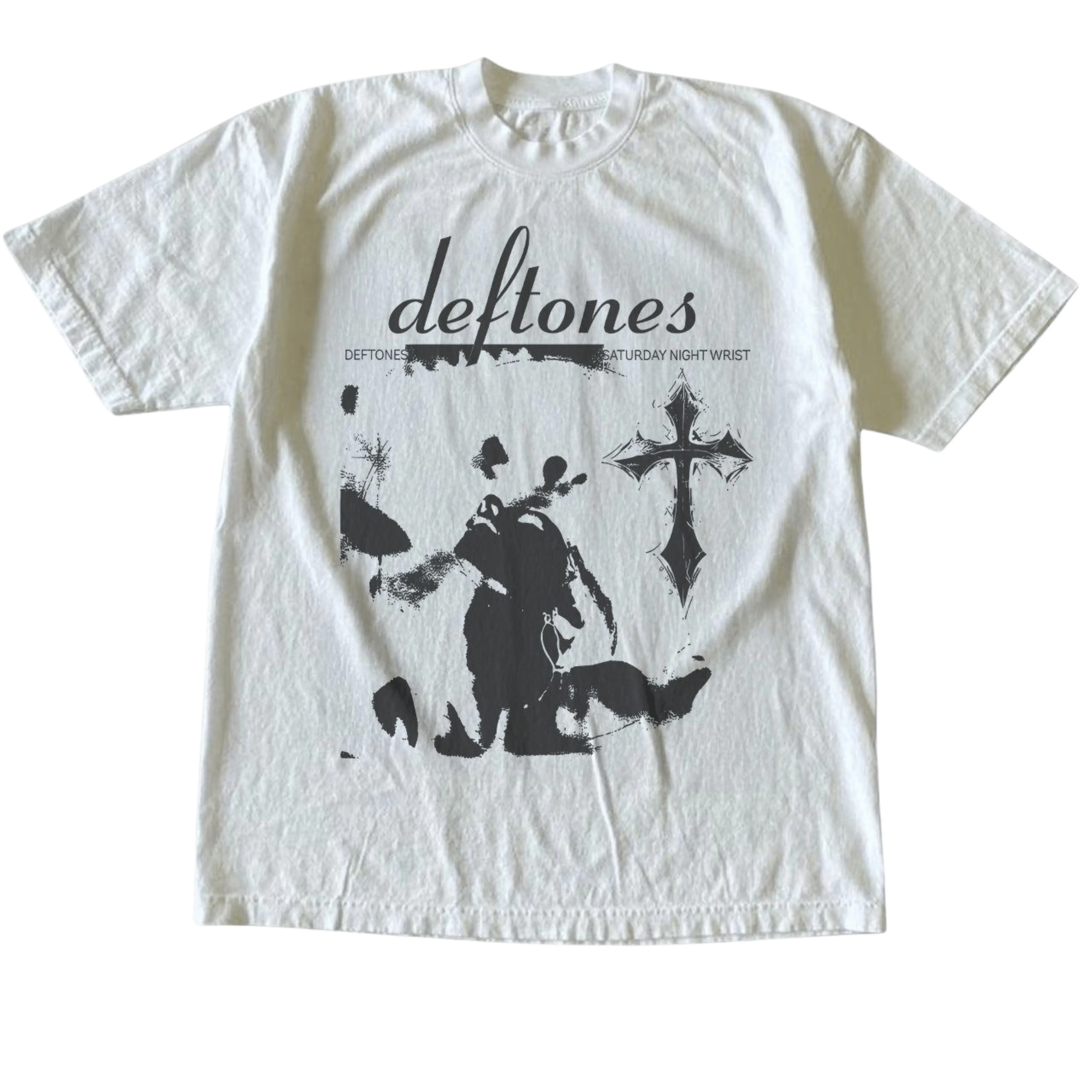 Gildan Men's and Women's T-Shirt, Vintage Style Deftones Tour Graphic Tee, Unisex Casual Top, Saturday Night Wrist Alternative Metal Shirt, Retro Nu Metal Band Apparel, Gothic Cross Concert Clothing, Matching Couples Outfits, Unique Gift, Premium Cotton