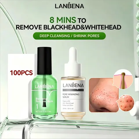 LANBENA Blackhead Remover Serum 2 in 1 Green Tea Oil Blackhead Removal Peel Off Mask 100 Pcs Pore Strips Skincare Comfort Acne Treatment Essence