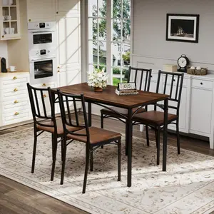 Bellemave  Dining Table Set, Bar Table with 4 Dining Benches, Kitchen Table Counter with Chairs, Industrial for Kitchen Breakfast Table, Living Room, Party Room, , 43.3″L x23.6″W x 30.1″H