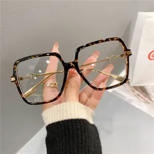 Fashion Oversized Square Eyewear Retro Unisex Light Blocking Metal Frame daily Glasses Trend Optical Computer Reading  vooglam frame  Eyeglasses for Women
