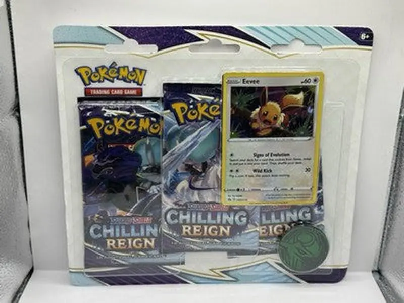 2021 Pokemon Chilling Reign 3 Pack Blister Pack with Eevee - Factory Sealed