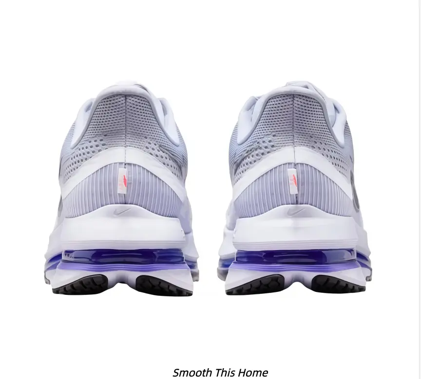 White Light Gray Gradient Mesh Running Sneakers Iridescent Gray Side Logo Half Visible Purple Air Cushion Thick Cushion Midsole Lightweight Breathable Fitness Shoes Unisex