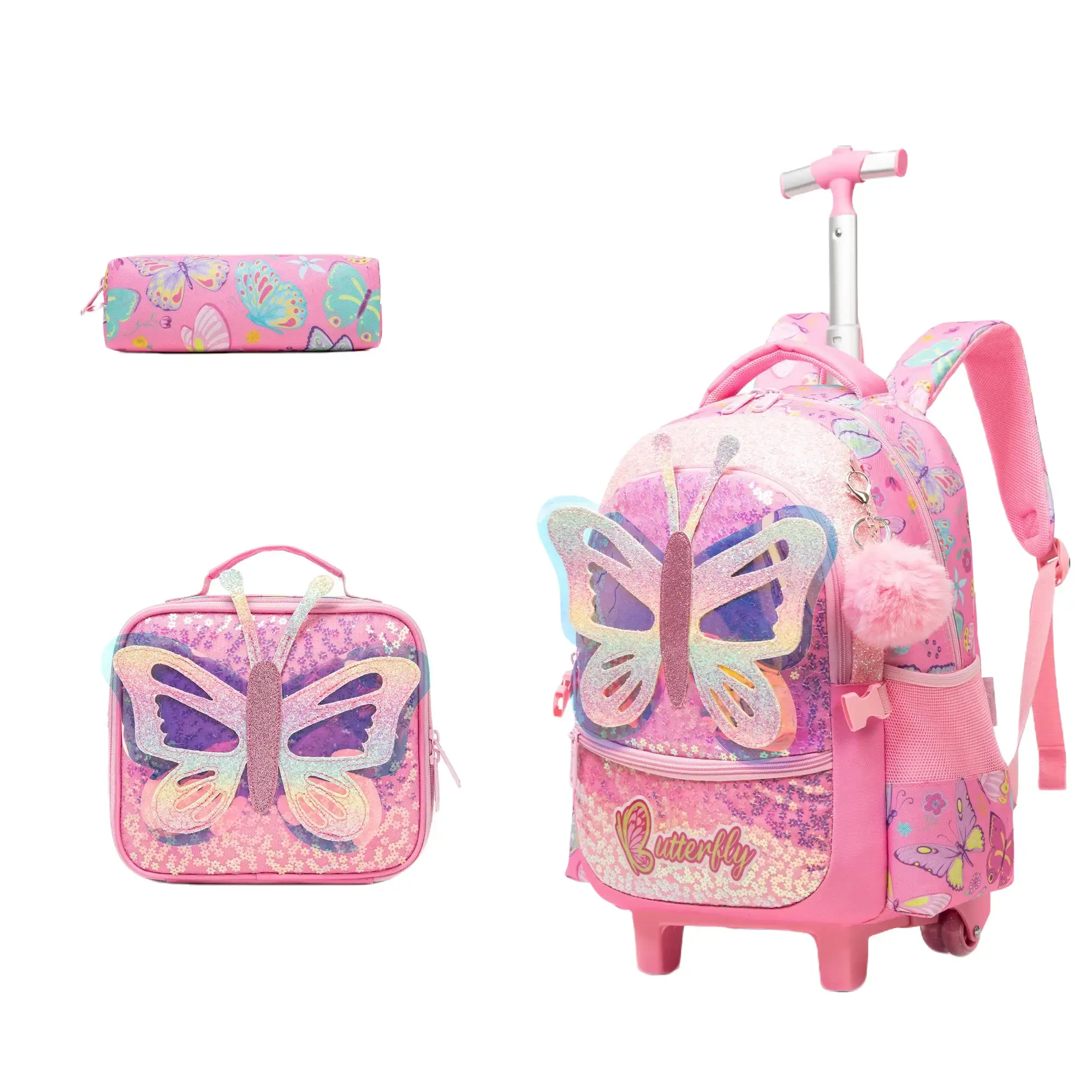 Cute Safe Kids Backpack Ergonomic Backpack Vibrant Backpack with Butterfly Design and Rolling Wheels for School