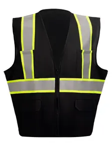 Security Black Reflective Two-Tone Zipper Closure Safety Vest