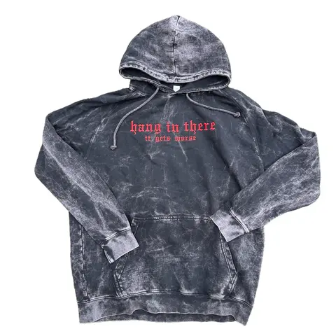 Hang In There It Gets Worse Vintage Embroidered Hoodie, Funny Sweatshirt, Gift for Goth, Alt Fashion, Streetwear Casual Pullover Sweatshirts Embroidery
