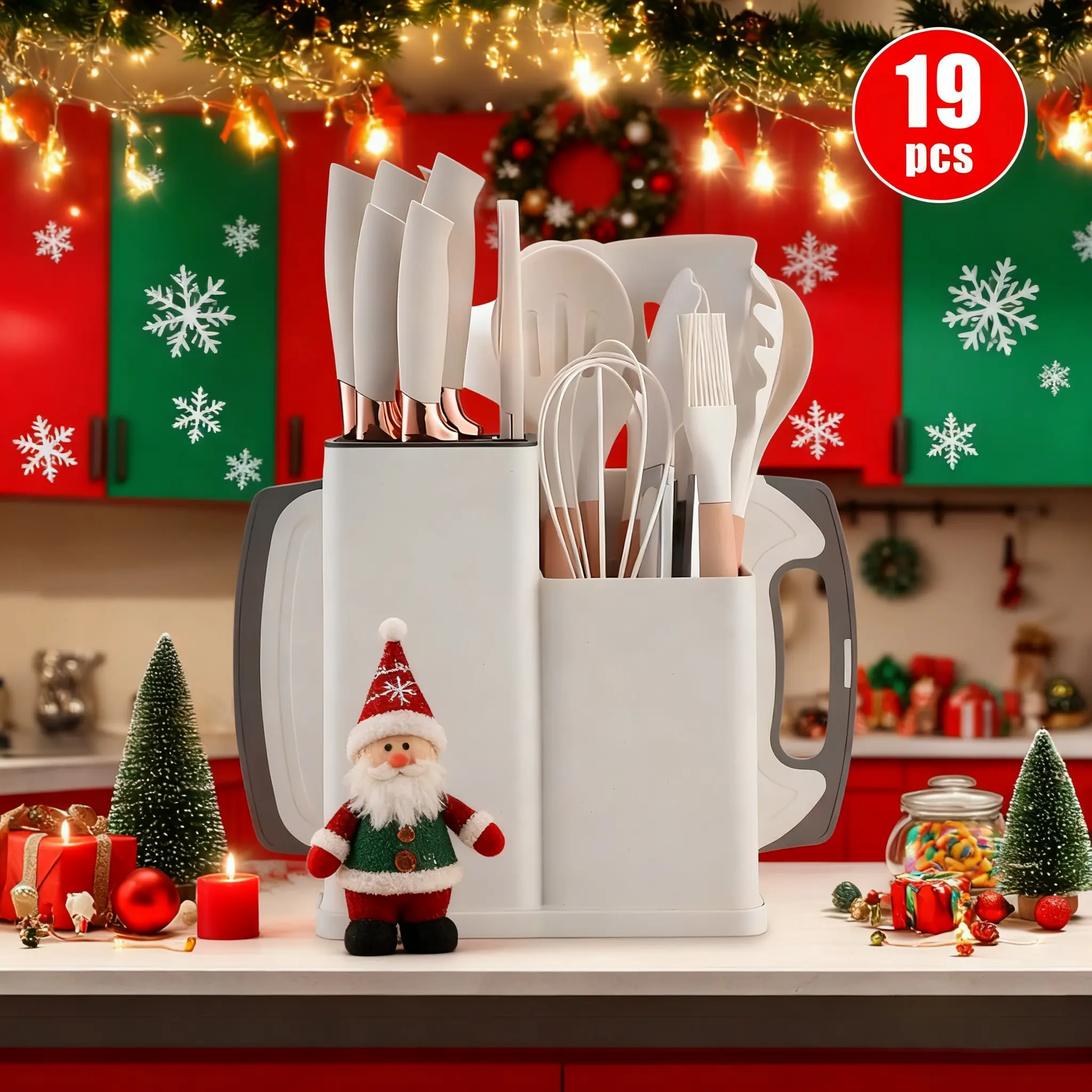 19-Piece Kitchen Set + Multifunctional Storage: End Kitchen Clutter! Full of ritual for cooking & stir-frying, boosts efficiency. Stylish, practical, complete set—perfect Christmas gift, a lovely surprise! Kitchenware Container Cookware Handles Steak