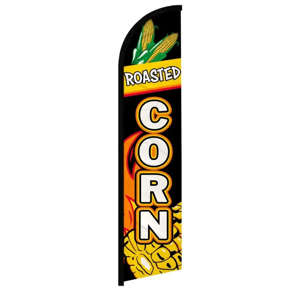 Corn Graphic Windproof Hanging Cloth Banner - 11.5ft x 2.5ft Best Quality Advertising Flag, Easy-Install Polyester Knit Decorative Banner with Curved Sleeve, Long-Lasting Home Festive Party Background Decoration