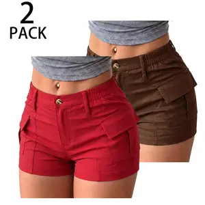 2-Pack Women’s American Workwear Short Shorts — Side Large Patch Pockets, Semi-Elastic Waist, Casual Shorts summerwins