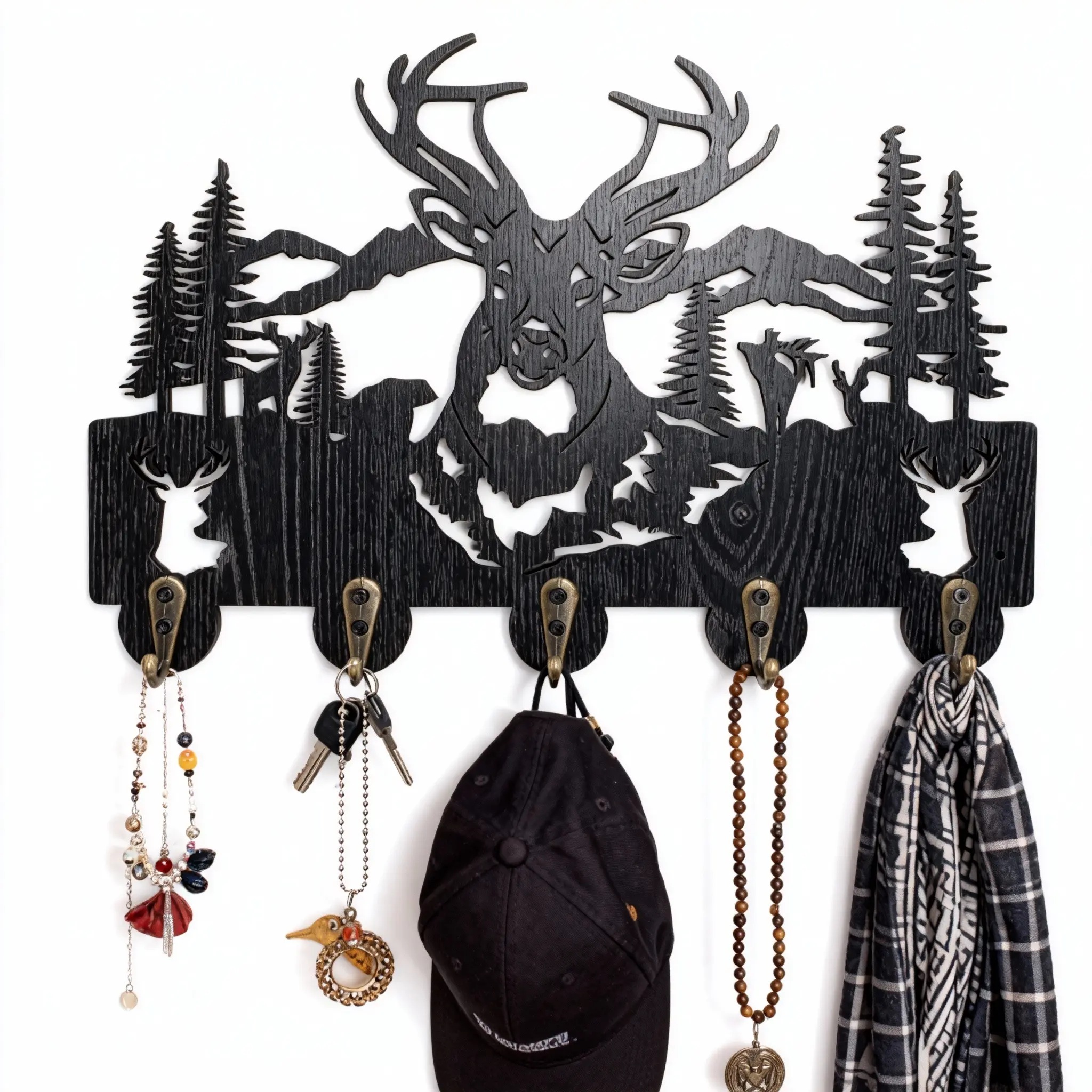 Rustic Style Deer-Shaped Wooden Key Holder, Animal-Themed Decor Wall-Mounted Organizer, Easy Installation, Perfect for Living Rooms, Hallways, Offices, Storage Hooks, Room Accessories