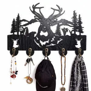 Rustic Style Deer-Shaped Wooden Key Holder, Animal-Themed Wall-Mounted Organizer, Easy Installation, Perfect for Living Rooms, Hallways, Offices, Storage Hooks