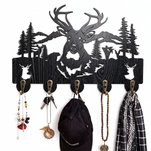 Rustic Style Deer-Shaped Wooden Key Holder, Animal-Themed Decor Wall-Mounted Organizer, Easy Installation, Perfect for Living Rooms, Hallways, Offices, Storage Hooks, Room Accessories, Decoration Items