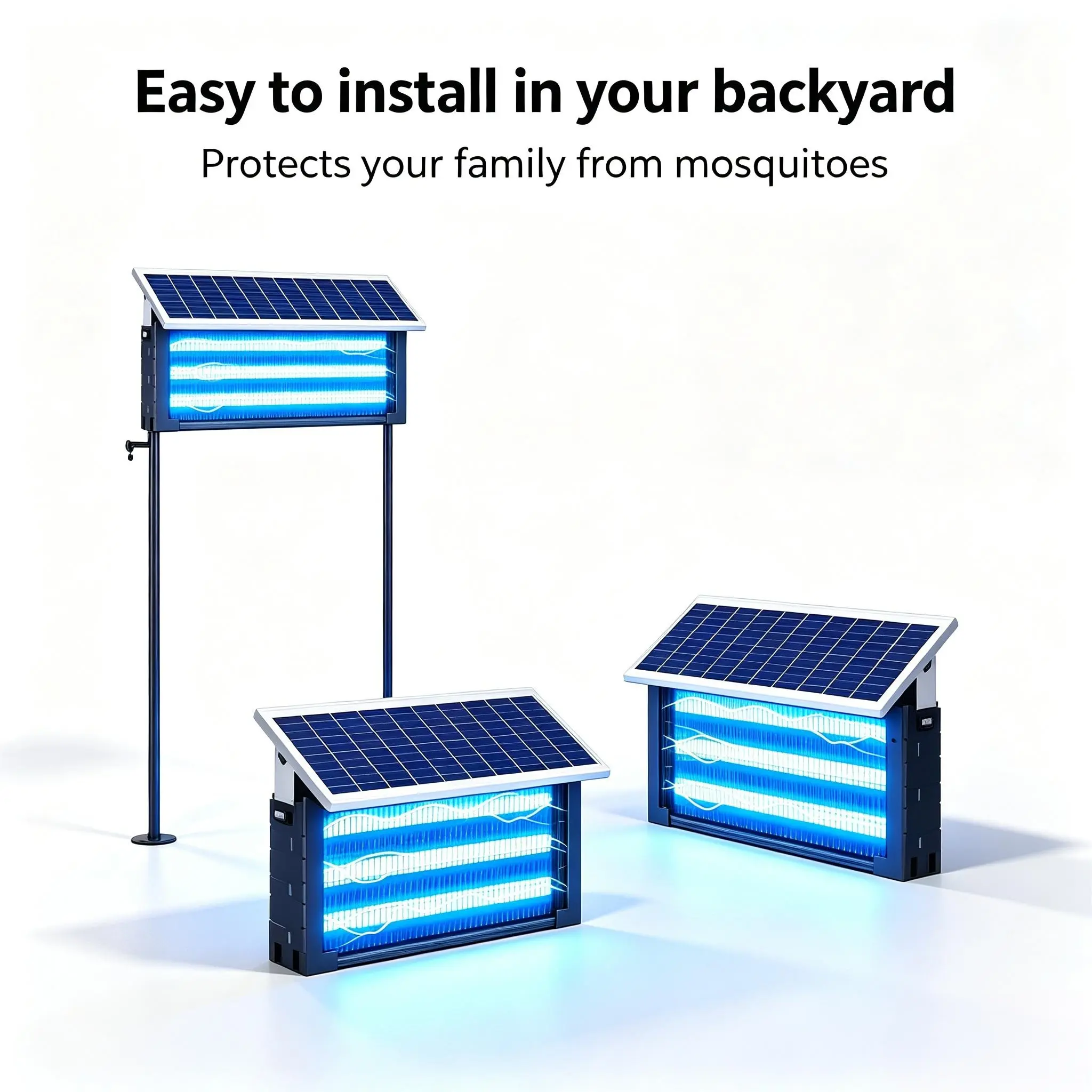Cordless Garden Bug Repellent Lamp, solar powered with USB charging backup, practical 3 LED light tubes, easy install for hanging or standing, great for porch, backyard, lawn and casual camping moments
