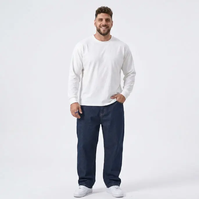 Men's Plus Size Stretch Solid Denim Trousers - 4XL-8XL, 5XL-7XL Comfort Flex Below-the-Ankle Jeans for Streetwear Menswear