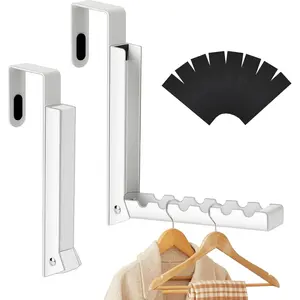 Packs Over the Door Hanger Hs with Extra Antislip Pads, Metal Folding Clothes Drying Racks for Laundry, Dorm, Portable Space Saving Coat Towels Organizer Rack for Travel, Hanging Storage