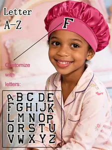 1PC Customizable Letter A-Z Sleep Bonnet for Kids, Soft Satin Baby Sleep Hat, Breathable Non-Slip Hair Protection Sleep Cap, Suitable for Ages 3-8