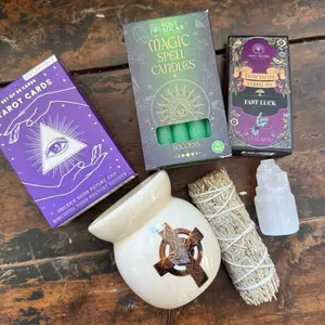 Witchy Celestial STARTER  Bundle - 5-Item Kit for Spiritual Witchcraft, Including Spell Candles, Incense & Spell Oils