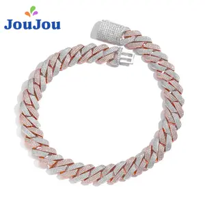 JouJou Hip Hop 20mm Three-Row Zircon Rose Gold Two-Tone Diamond Cuban Link Chain Exquisite Trendy Bracelet for Men Personalized Fashion Statement