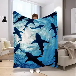 Sharks in Water Microfiber Flannel Cover Blanket Bedroom Living Room Sofa Soft And Comfortable Home Decoration