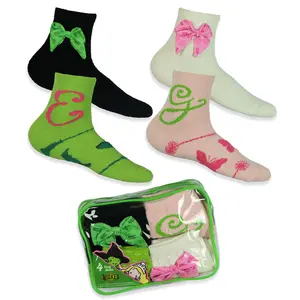 Wicked Elphaba and Glinda Women's 4 Pair Micro Cozy Socks in Cosmetic Bag Fits Shoe Size 4-10