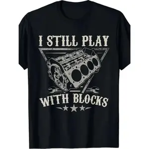 Men's Black Cotton T-shirt, Eye-Catching "I'm Still Playing with Building Blocks" Pattern Printing-Park Style Street Casual Short-Sleeved Shirt, Spring and Autumn Outdoor Home Wear, Community Store Spot Goods, Quick Hair Smooth Cotton Comfortable, Su, Top