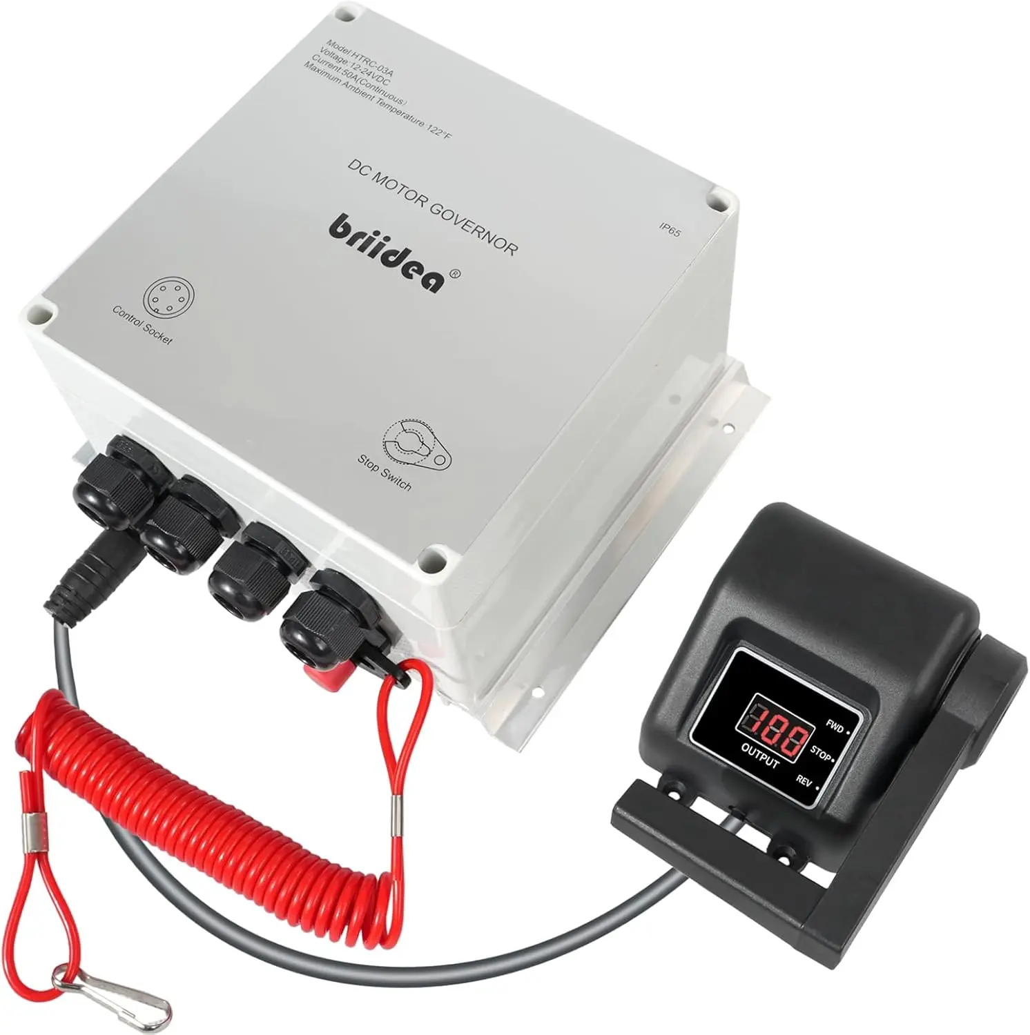 PWM Controller (2025 New), Briidea 12V/24V 50A DC Motor Speed Controller with Handle Control & Quick Shutoff Switch, IP65 Waterproof, Overheat Protection, for 55LB Trolling Motor