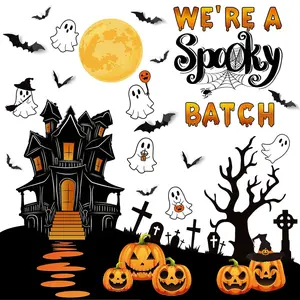 Halloween Bulletin Board Decorations 3D Halloween Bat Scary Castle Pumpkin Tree Paper Cutouts We're a Spooky Batch Decor for Kids Holiday Classroom Wall Home Office Supplies