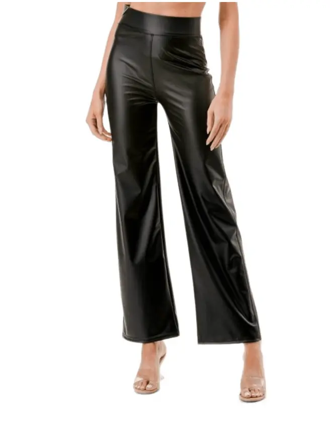 High Rise Straight Leg Leather Pants
