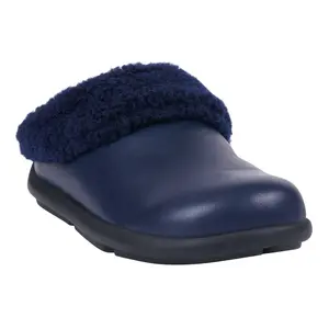 GC Shoes Women's Shari Navy Flat Mule Slipper Soft Faux Leather Cozy Comfort Plush Shearling Collar Walking Shoes for Girl
