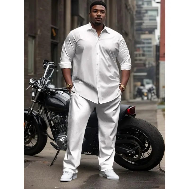 Men's Plus Size Casual Suit Set - Polyester Lapel Shirt with Slight Stretch, Solid Color Woven Bottoms, Men's Tactical Cargo Work Pants Women's Lace Zipper Shapewear Romper Men's Plus Size Casual Suit Set - Polyester Lapel Shirt with Slight Stretch, Solid Color Woven Bottoms, Men's Tactical Cargo Work Pants Women's Lace Zipper Shapewear Romper