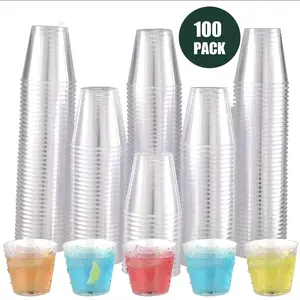 50/100PC transparent plastic cups, mini tasting cups and tasting cups, 1-ounce (30ml) suitable for use in hotels, festivals, parties, weddings, outdoor picnics and other occasions. They are also ideal cups for jelly pudding sauce and containers for vodka,