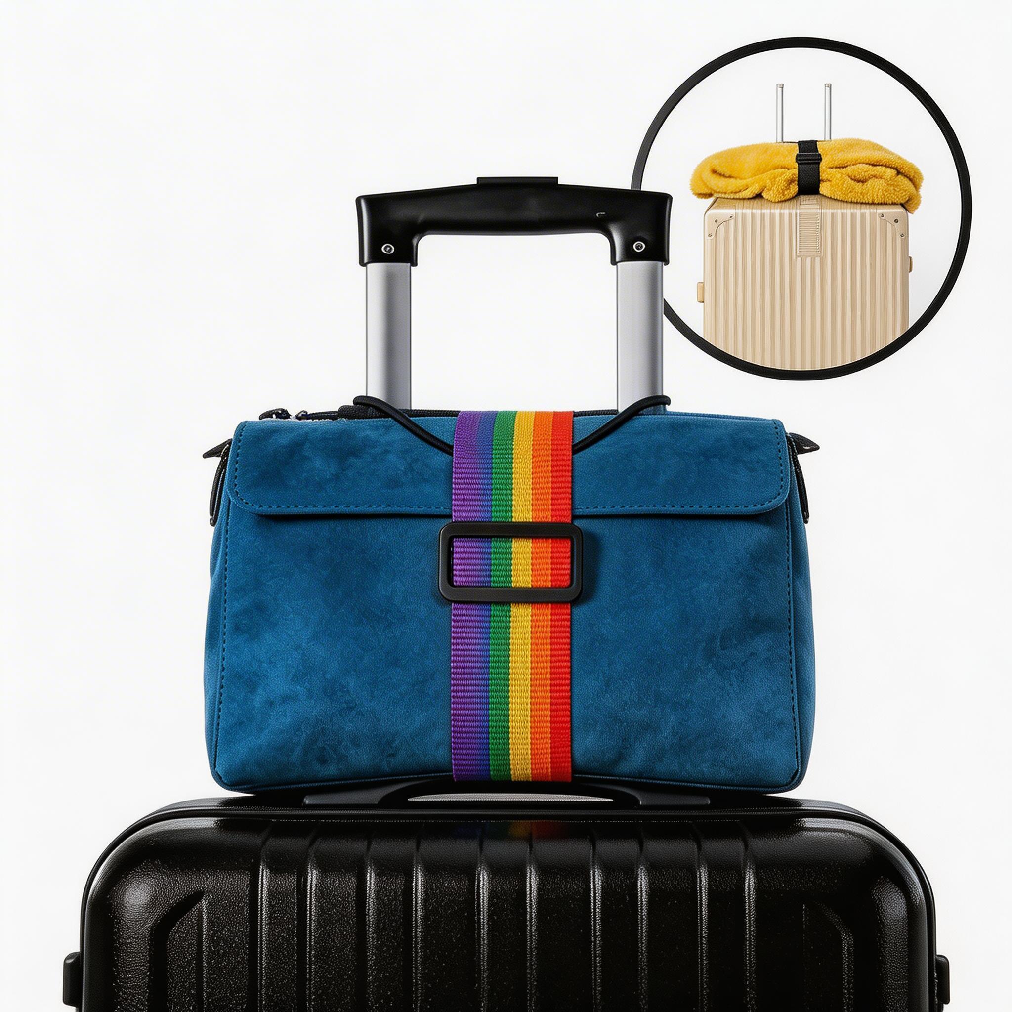 2 Pack Rainbow Extra-Wide Durable Adjustable Nylon Luggage Straps, Reusable High-Elasticity Wide Suitcase Belts, Secure Baggage Ties for Travel Vacation Business Trip