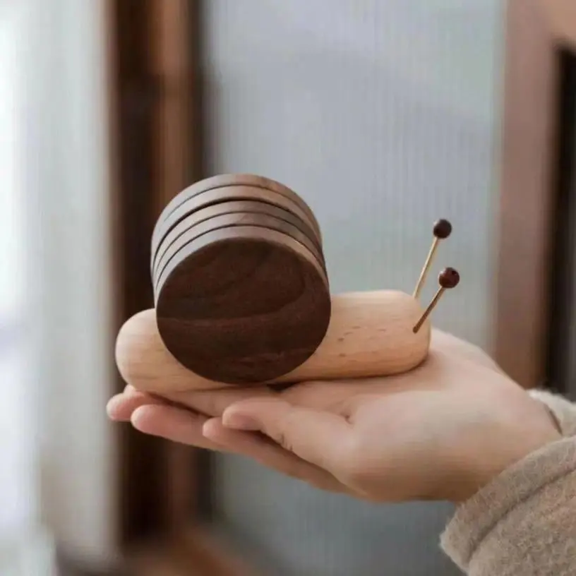 5pcs Beechwood-colored Snail Coaster