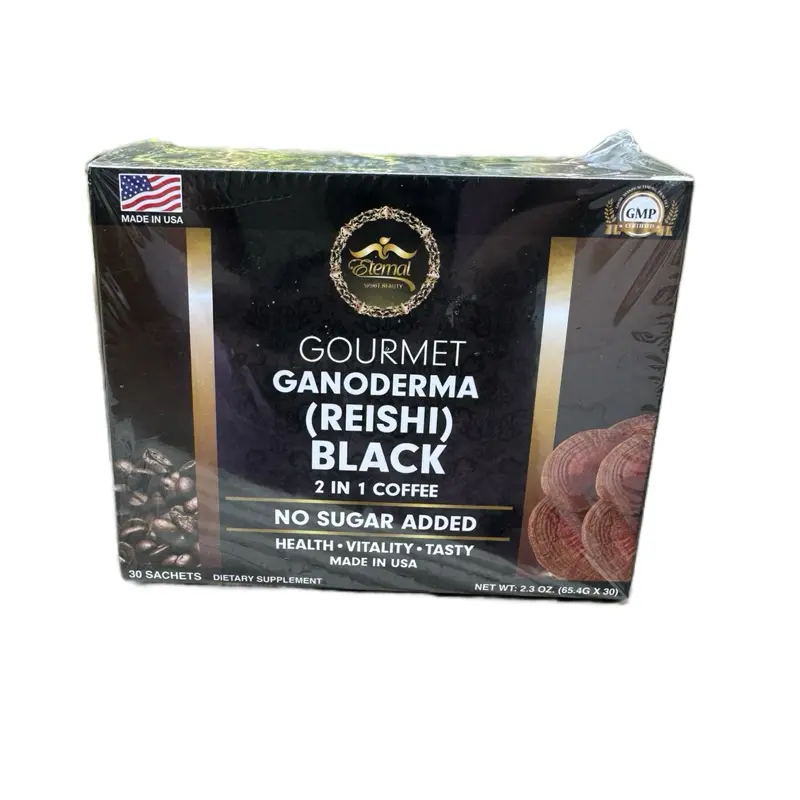 TerraGourmet Gourmet Ganoderma Reishi Black Coffee 2 in 1 Instant Coffee Sugar-Free Made in USA 30 Sachets Health Vitality Tasty