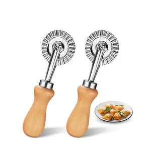 Stainless Steel Fluted Pastry Ravioli Cutter Wheel, Wooden Handle Pastry Crimper, Ideal for Home Kitchen Use
