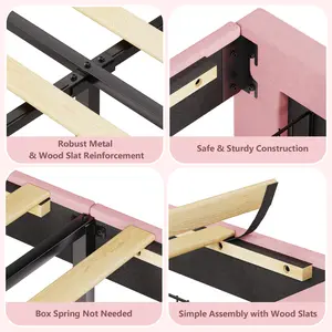 Twin Bed Frame with Cookie Sandwich Headboard, Beige Pink Bed for Girls, Storage with Cubbies Headboard & 2 Drawers, No Box Spring, Easy Assembly