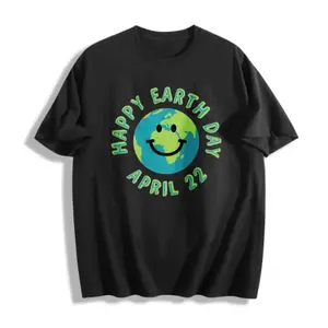 Men’s T-Shirt 100% Cotton Graphic Tee S-5XL Plus Size Happy Earth Day April 22 Planet Earth Smiley Design Spring Summer Eco Friendly Gift For Environmentalists Nature Lovers