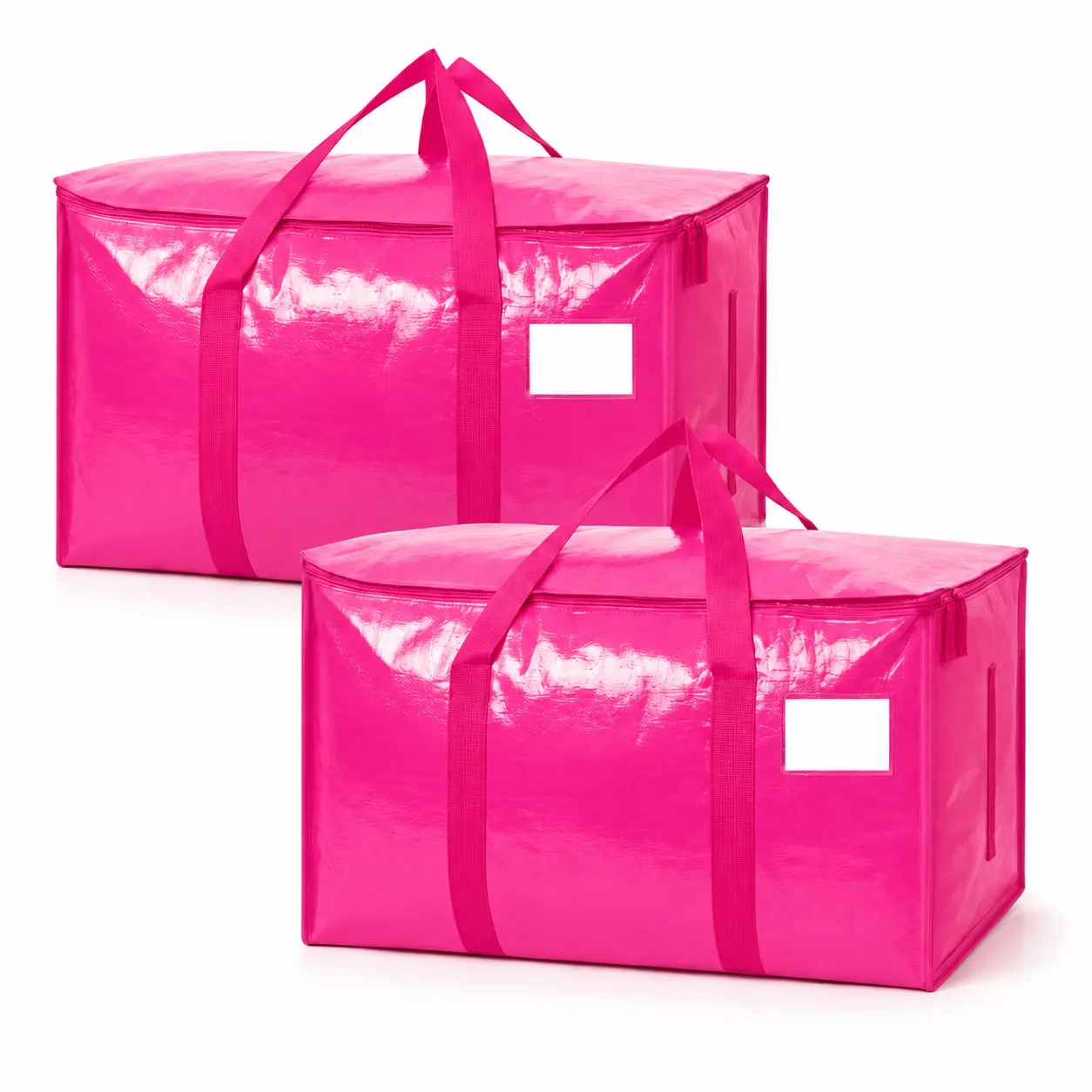 2 Pack Extra Large Moving Storage Bags with Zipper, Heavy Duty Carry Handles and Label Pocket, Reusable Clothes Storage Tote Bags for Blankets, Bedding, Comforters, Closet, Dorm, Travel and Home Organization